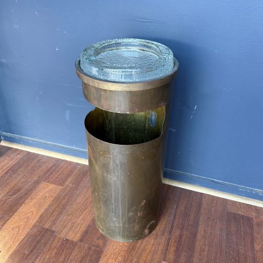 ASHTRAY BIN, Brass with Glass Ashtray